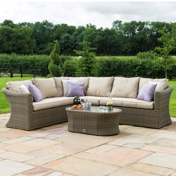 Rattan Garden Furniture Winchester Large Corner Sofa Set | Oak